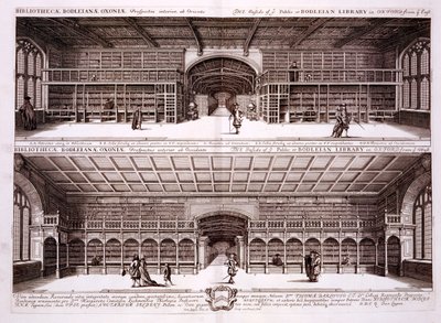 Interior of the Bodleian Library, Oxford, from Oxonia Illustrata by David Loggan